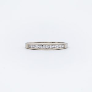 Churumbela oro blanco 14K con diamantes princess y baguette 30 pts