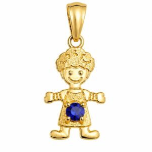 Dije de niño en oro amarillo 10K con zirconia azul